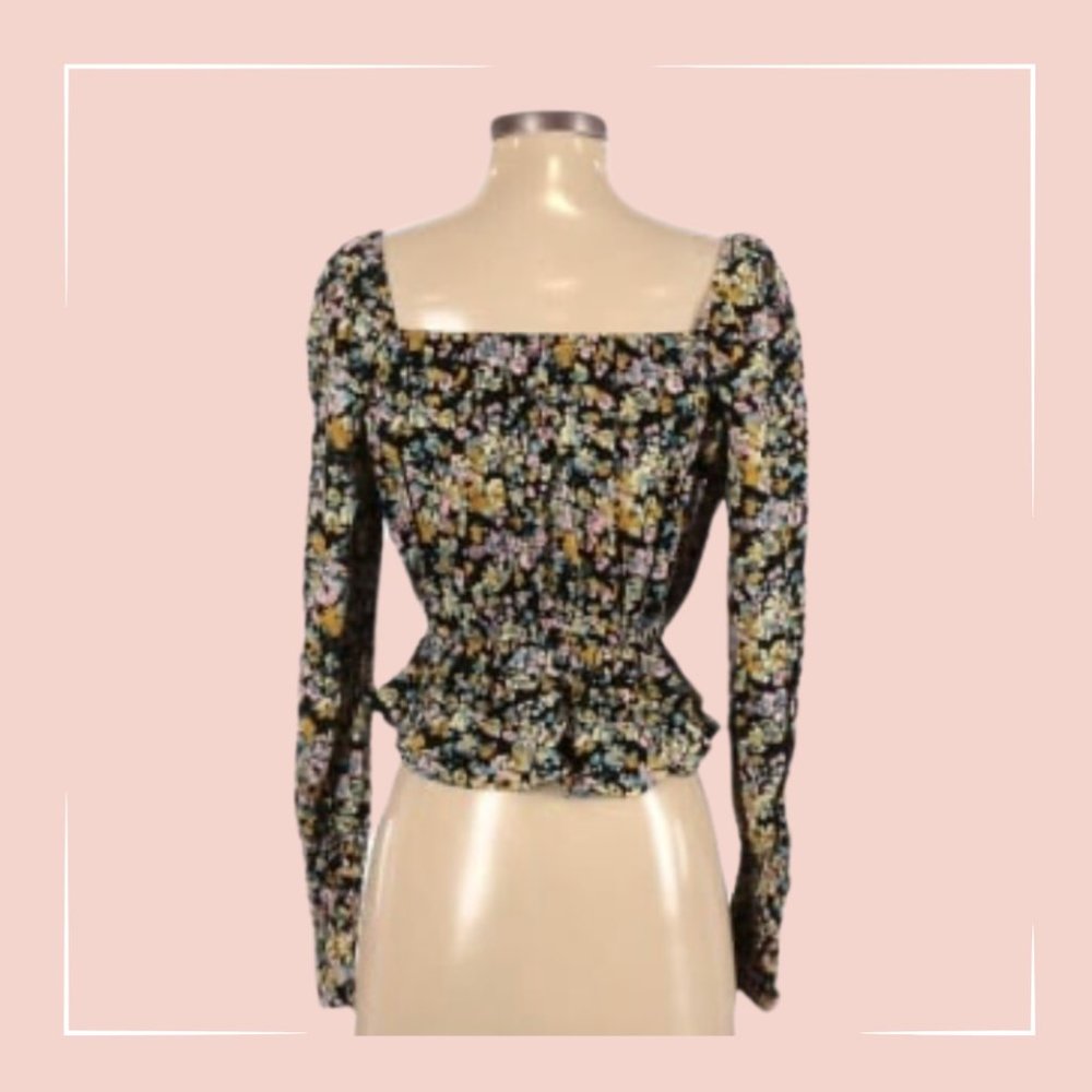 Ten Sixty Sherman Floral Blouse | Crop Top, Square Neck, Long Sleeves